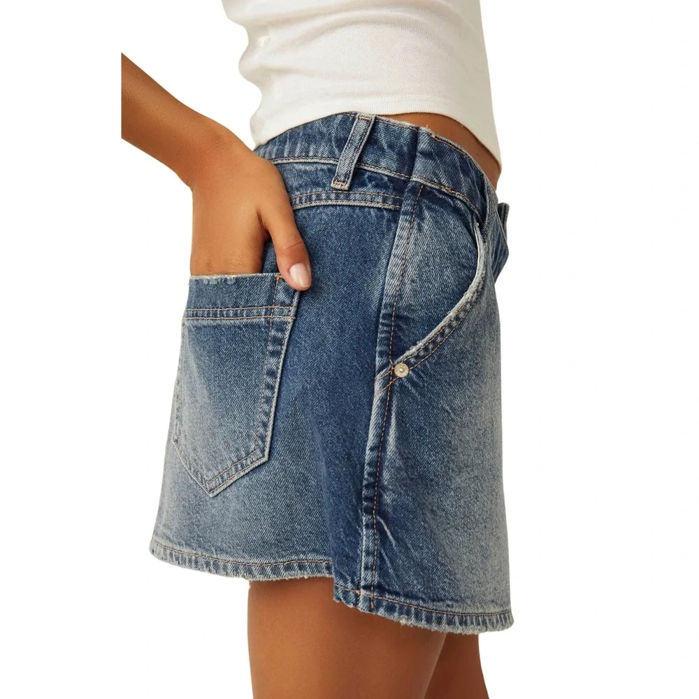 Free People Wynne Asymmetric Denim Wrap Mini Skirt Size 28